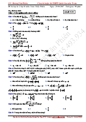 Đề ôn học kỳ 2 môn Toán Lớp 11 - Đề 5 - Năm học 2016-2017